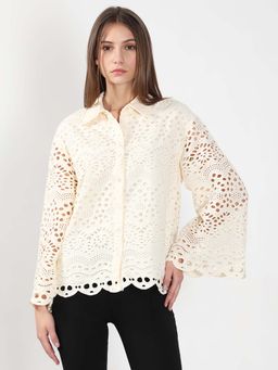 VERO MODA - White Self Design Regular Fit Shirt
