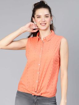 Oxolloxo - Orange Self Design Regular Fit Shirt