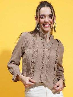 Oxolloxo - Brown Self Design Regular Fit Shirt