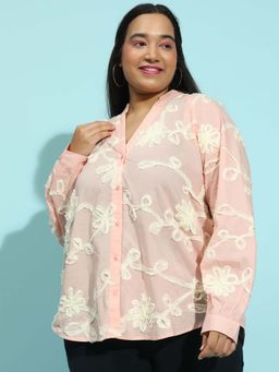 Oxolloxo - Peach Self Design Relaxed Fit Shirt