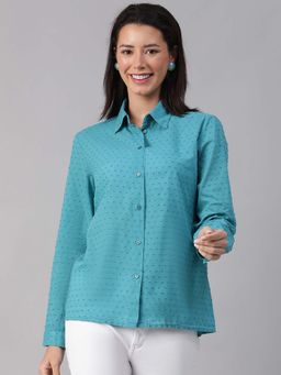 Oxolloxo - Teal Self Design Regular Fit Shirt