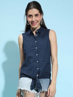 Oxolloxo - Blue Self Design Regular Fit Shirt