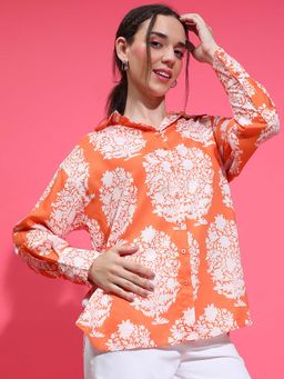 Oxolloxo - Orange Printed Relaxed Fit Shirt