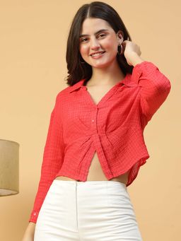 Oxolloxo - Red Self Design Regular Fit Shirt