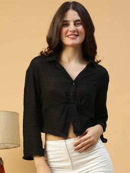 Oxolloxo - Black Self Design Regular Fit Shirt