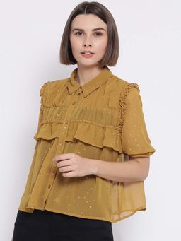 Oxolloxo - Mustard Printed Regular Fit Shirt