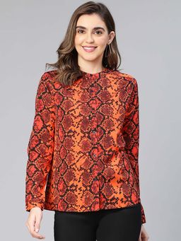 Oxolloxo - Orange Animal Print Regular Fit Shirt