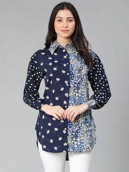 Oxolloxo - Blue Printed Relaxed Fit Shirt