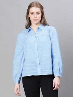 Oxolloxo - Blue Self Design Regular Fit Shirt