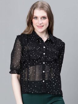 Oxolloxo - Black Printed Regular Fit Shirt