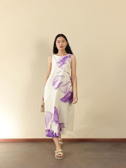 Pink Fort - Women Cotton Off White Floral Printed Dress