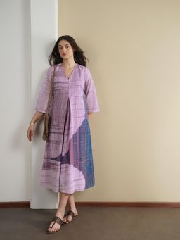 Pink Fort - Women Cotton Lavender Striped A-Line Dress