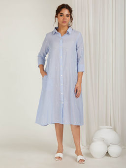 Cyan - Blue Cotton Shirt Dress