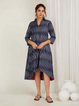 Cyan - Navy Blue Ikat Cotton Dress