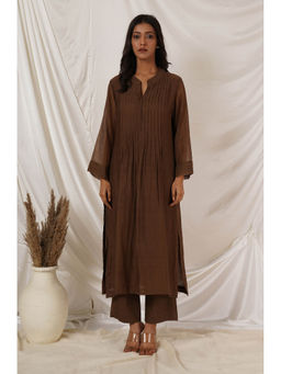 TANYA BERRY - Brown Pintuck Kurta with Pant (Set of 2)