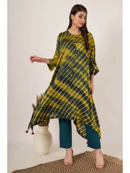 TANYA BERRY - Yellow Lehariya Dye Kurta with Pant (Set of 2)