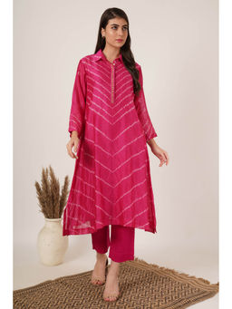 TANYA BERRY - Pink Shibori Bandhani Kurta with Pant (Set of 2)