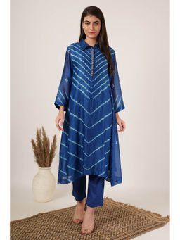TANYA BERRY - Royal Blue Shibori Bandhani Kurta with Pant (Set of 2)