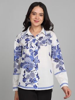 SHAYE - White Floral Print Full Sleeves Casual Shirt