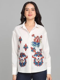 SHAYE - White Embroidered Full Sleeves Casual Shirt