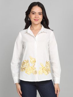 SHAYE - White Embroidered Full Sleeves Casual Shirt