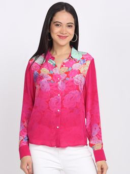 SHAYE - Pink Floral Print Full Sleeves Casual Shirt