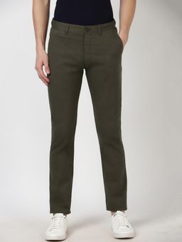 Peter England - Men Olive Solid Super Slim Fit Trouser