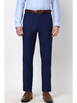 Peter England - Men Navy Blue Textured Slim Fit Trouser