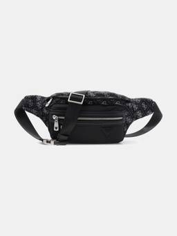 Guess - Black Polyester Printed Men Belt Bag