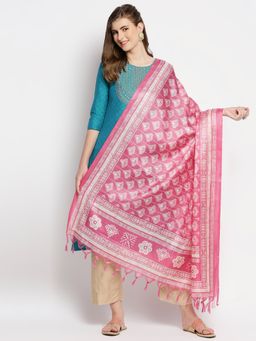 Dupatta Bazaar - Womens Baby Pink Printed Silk Dupatta