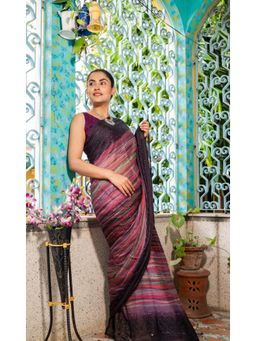 APAAPI THREADS OF GLORY - Sequined chiffon saree with red unstitched blouse with Unstitched