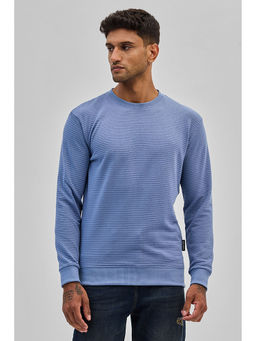 Snitch - Blue Crew Neck Textured Sweatshirt