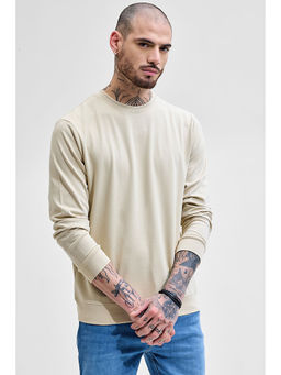 Snitch - Cream Crew Neck Solid Sweatshirt
