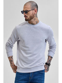 Snitch - Grey Crew Neck Self Design Sweatshirt