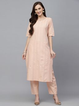 Stylum - Women's Self Woven Striped Cotton Blend Straight Kurta Pant (Set of 2)