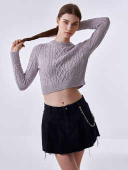 Cover Story - Grey Textured Round Neck Sweater