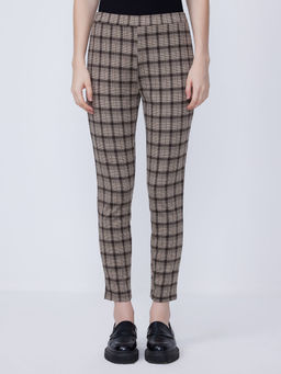 Cover Story - Beige Checks Skinny Trouser