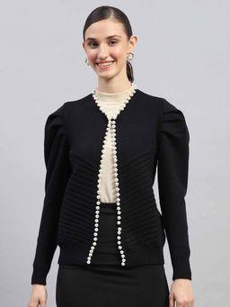 Monte Carlo - Black Self Design Embellished Cardigan