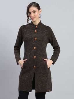 Monte Carlo - Dark Brown Self Design Knitted Overcoat