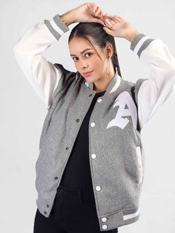 CHKOKKO - Grey Oversized Varsity Jacket