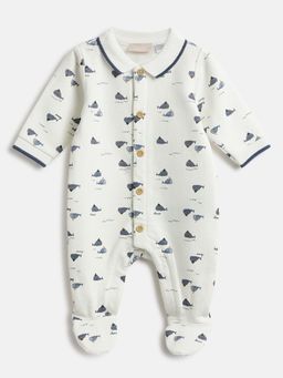Chicco - White Boys Printed Front Opening Sleepsuit