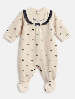 Chicco - Beige Girls Cotton Printed Sleepsuit