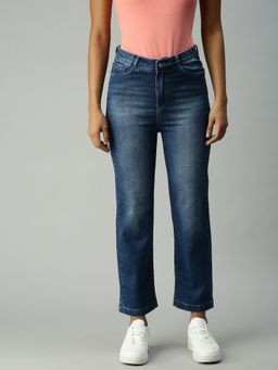 SHOWOFFFF - Women Clean Look Navy Blue Relaxed Fit Denim Jeans