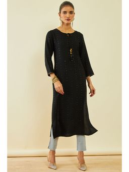 Soch - Womens Black Rayon Kurta With Sequins