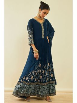 Soch - Womens Blue Georgette Embroidered Kurta With Sequins Work (Set of 3)