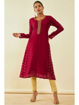 Soch - Womens Wine Chanderi Kurta With Cutdana