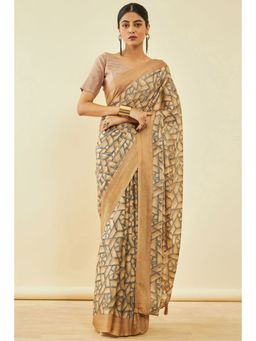 Soch - Womens Beige Georgette Abstract Print Saree With Tassels With Unstitched Blouse