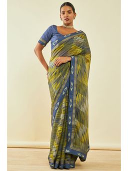 Soch - Womens Green Chiffon Abstract Print Saree With Unstitched Blouse