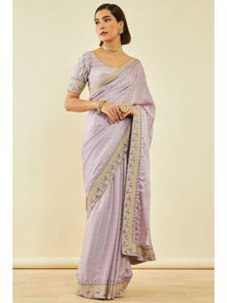 Soch - Womens Purple Crepe Saree With Beads With Unstitched Blouse
