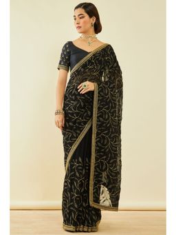 Soch - Womens Black Georgette Embroidered Saree With Zari With Unstitched Blouse